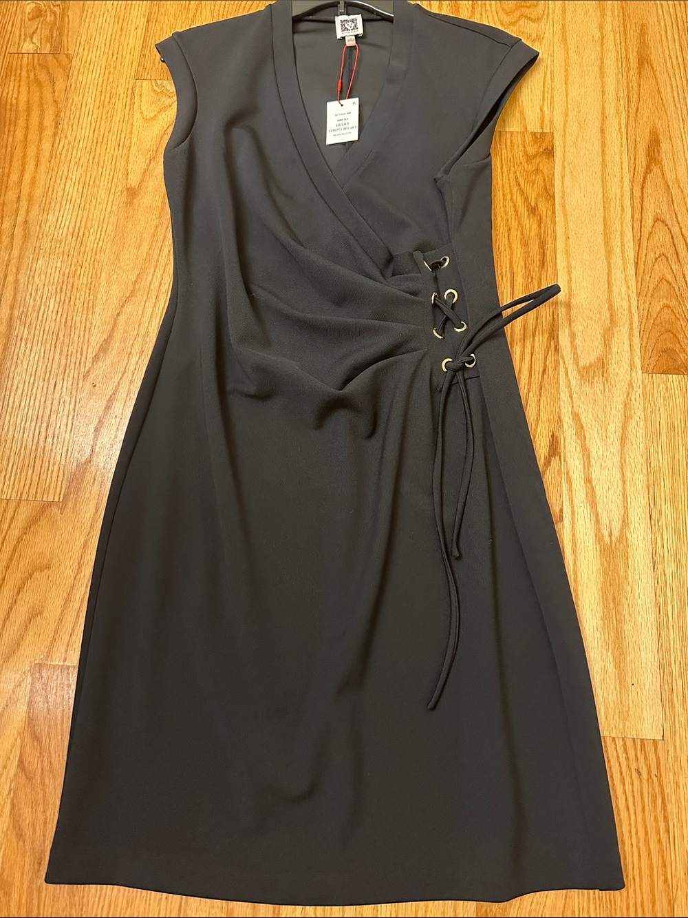 Anne Klein Black Sleeveless Wrap-Style Midi Dress with Side Lace-Up - Picture 5 of 5
